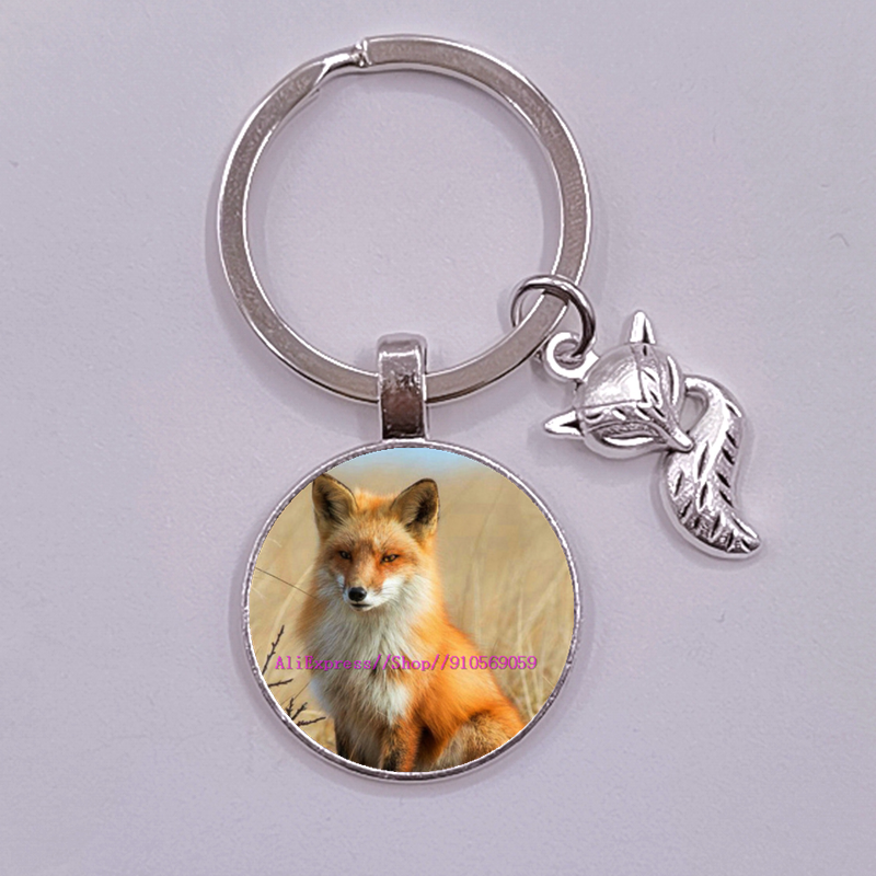 Porte-clés en verre, renard et fleur de dessin animé pour femmes, joli Animal coloré pour filles: n ° 30