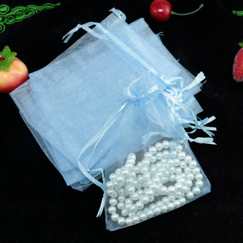 10 stücke 10x15 cm transparent Organza Beutel Hochzeit Geburtstag Party Süssigkeit Schokolade Taschen Weihnachten Halloween Kasten Verpackung taschen: hell Blau