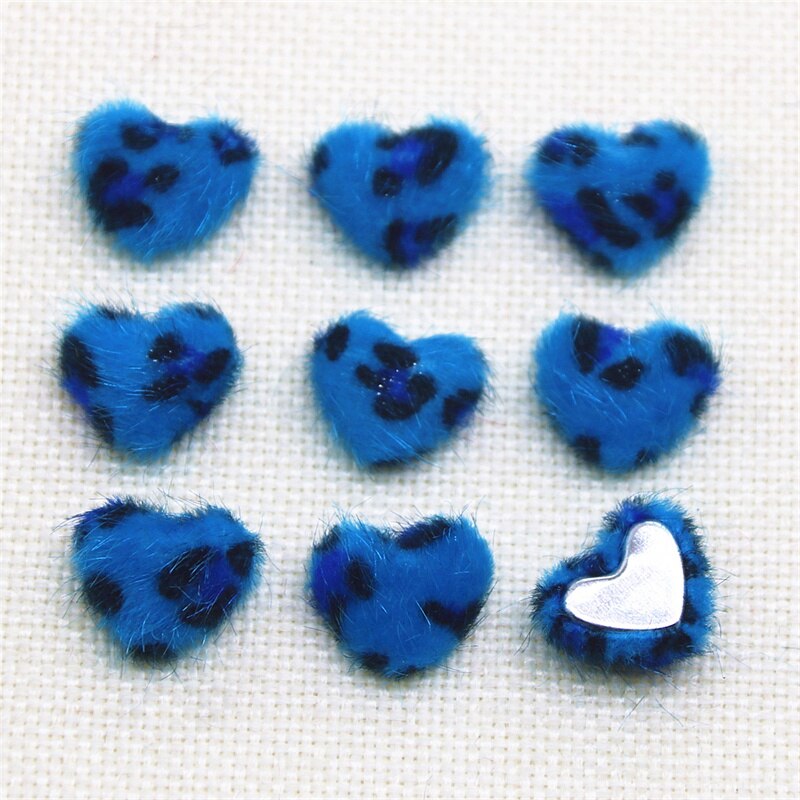 50 st 16mm leopardmönstrat hårigt tyg täckta hjärtknappar hem trädgård hantverk cabochon scrapbooking hår rosett centrum: Blå 50 st