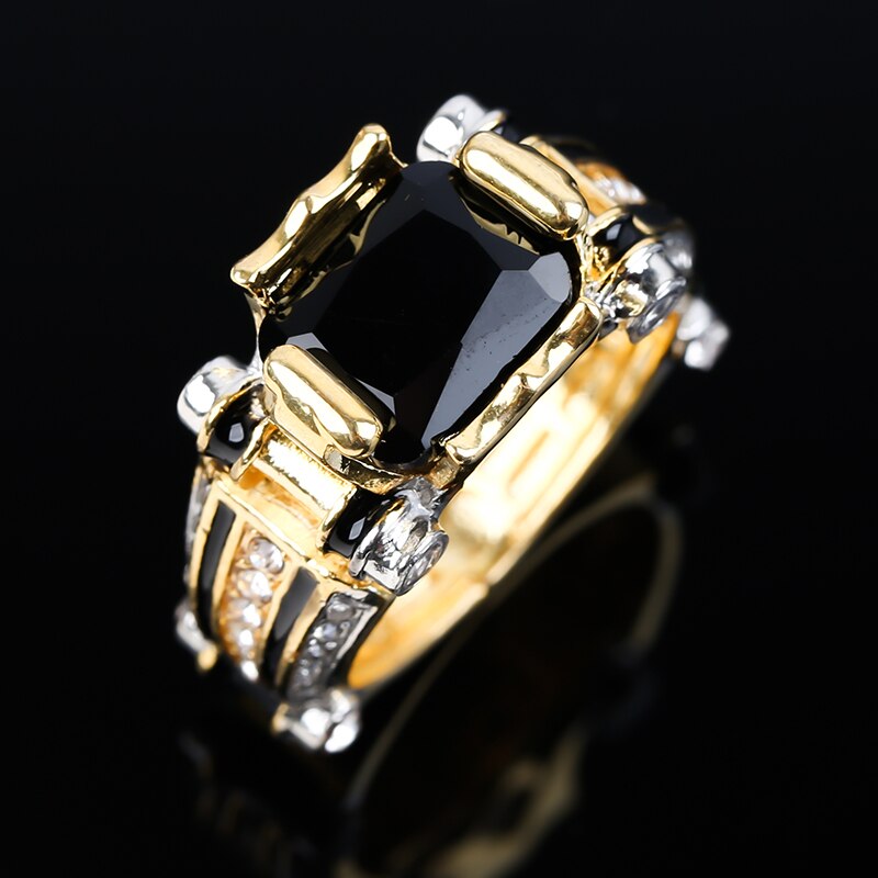 Luxury Classic Gold with Black Stone Men&#39;s Ring Steampunk Vintage Engement Lovly Wedding Male Trendy Jewelry F3T377: 11 / T377 2