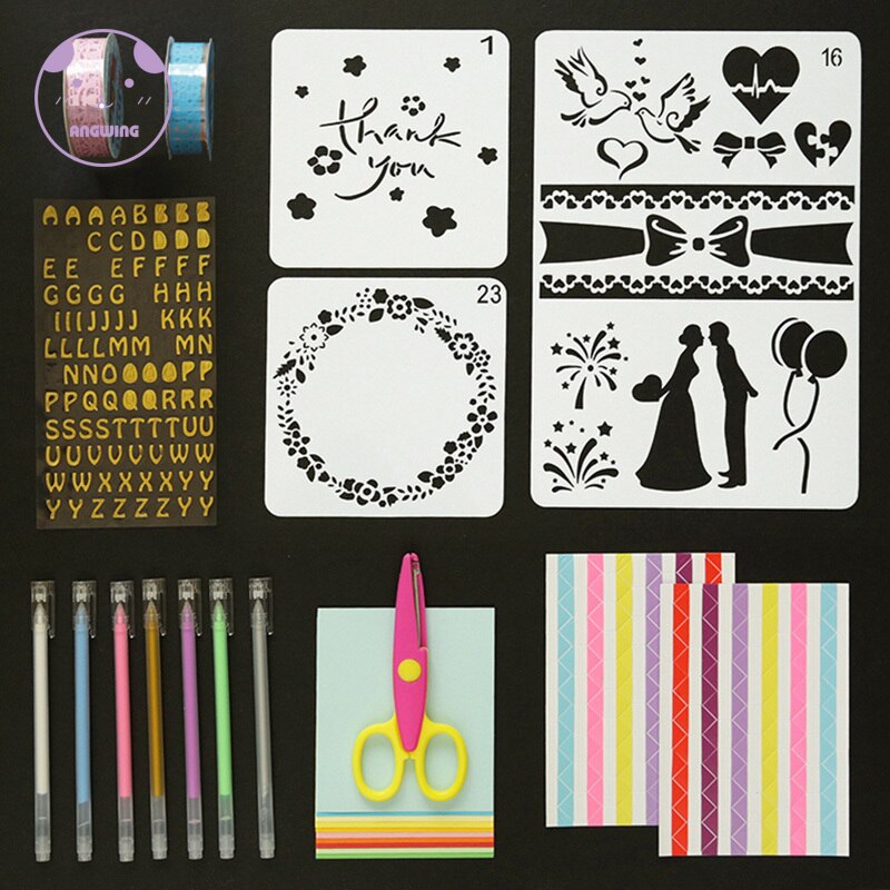 1Set Plastic Scrapbook Stencil Tool For Kis/Adults DIY Photo Album Scrapbook Tool Kit Self Adhesive Stencil Pattern Hand Drawing