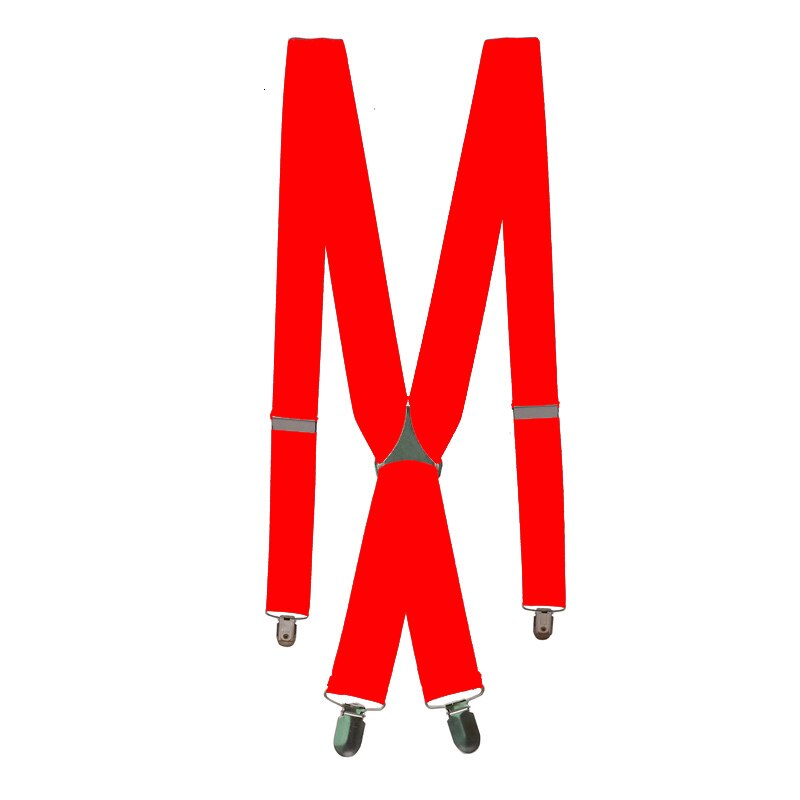 Bretelles unisexe pour adultes, couleur unie, 3.5cm de largeur, réglable, élastique, 4 Clips X dos, pour pantalons et femmes: Rouge