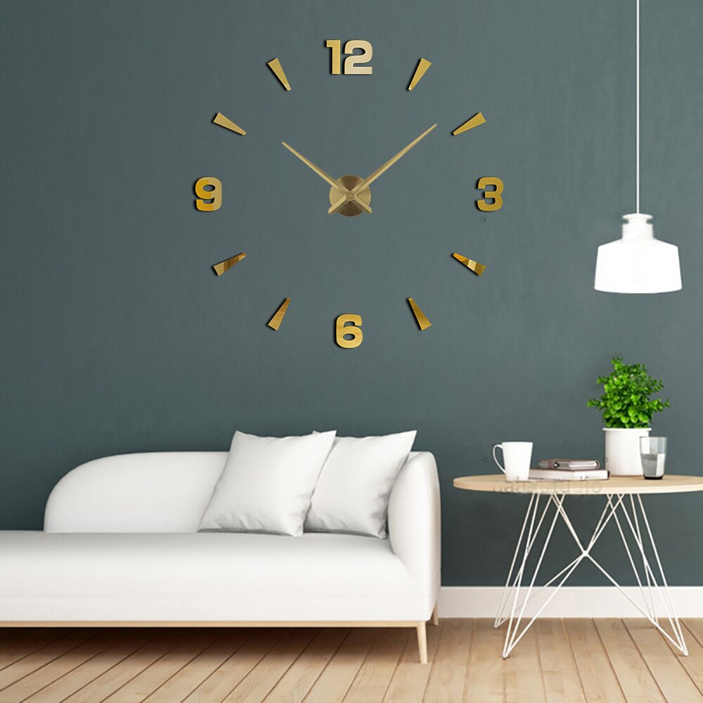 Horloges murales lumineuses grande Horloge montre Horloge 3D autocollants faciles à poser Quartz Luminou Duvar Saat Klock Horloge murale lumineuse muette moderne: gold / 37 inch