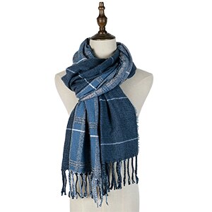 Skjerf herre jacquard ull kashmir herre skjerf europeisk vendbar dusk vevde sjal inverno rutete herre skjerf varm myk boutique: Blå