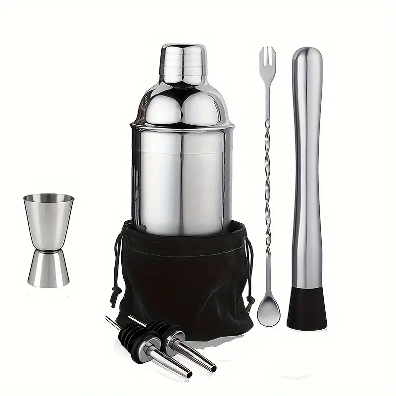 6/7/10 pz in acciaio inox cocktail shaker strumenti Bartending barista kit Martini Sharker bere miscelatore impostato con sacchetto di immagazzinaggio: M / Beige