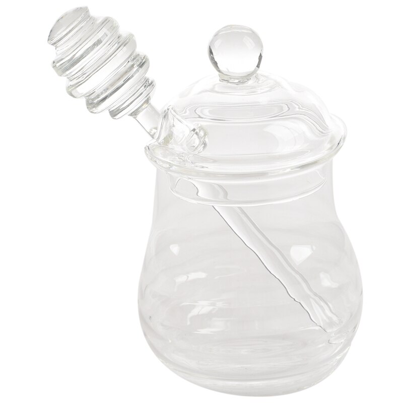 Transparent Glass Honey Jar With Lid Honey Jar With Dipper, Clear, 9 Ounces: Default Title