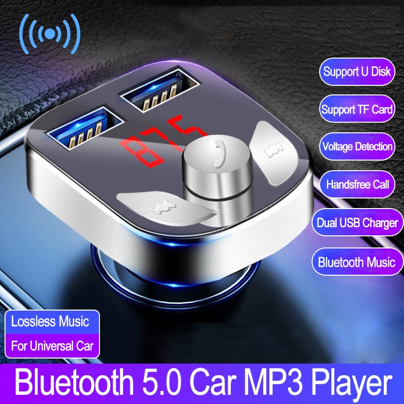 Jinserta Bluetooth 5.0 Handsfree Fm-zender Dual Usb Charger Voltage Detection Auto Mp3 Speler Lossless Qualty Muziekspeler