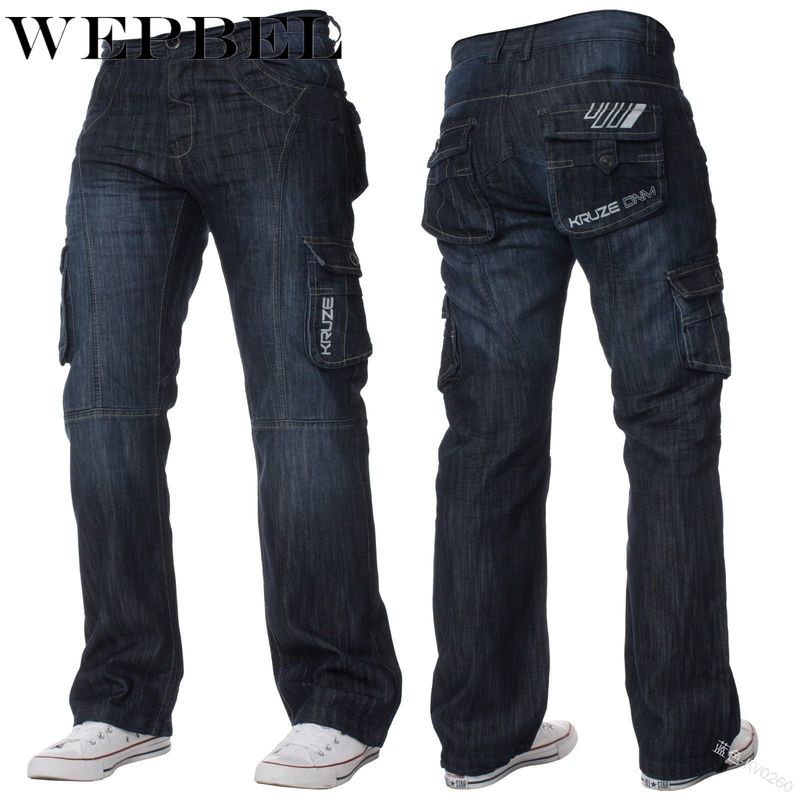 Wepbel miesten denim jogger cargo farkut pestyt denim pitkät housut plus koko taskulla