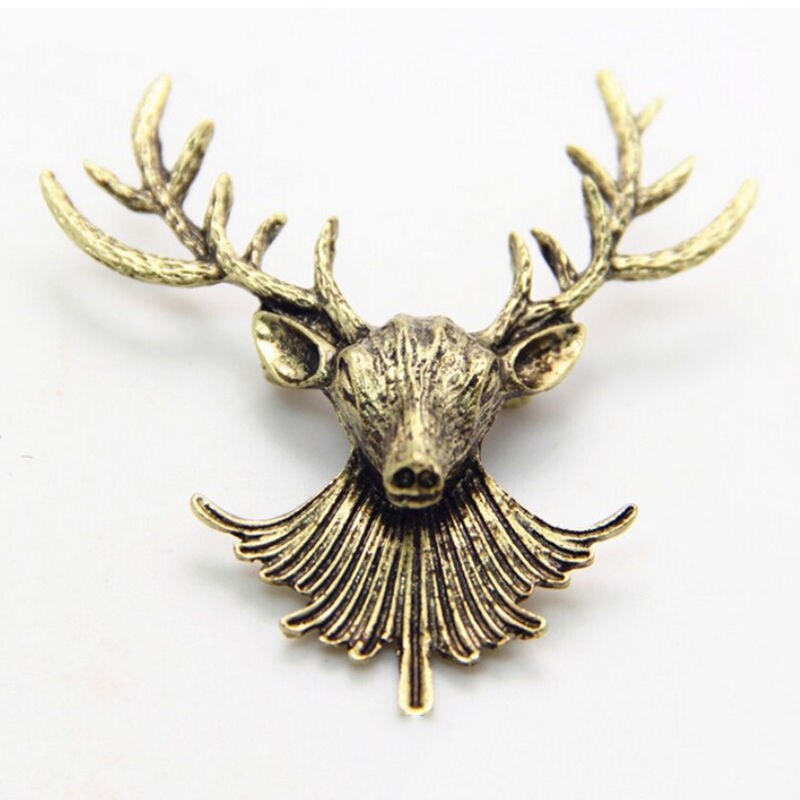 Brooch 1Pc Unisex Chic Bronze Deer Antlers Head Brooches Pin Jewelry 2 Colors Pins Broches: Bronze