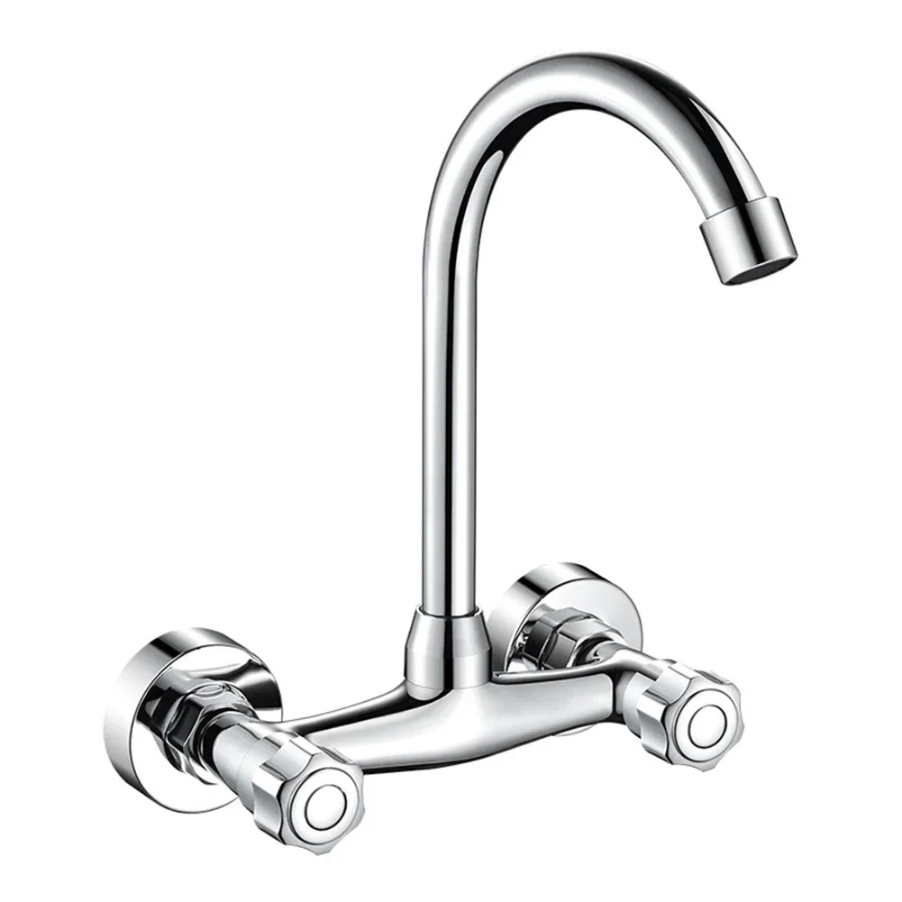 Stainless Steel Kitchen Sink Faucet Double Hole Wall Mounted Cold And Faucet 360degree Swivel Kitchen Faucet: Default Title