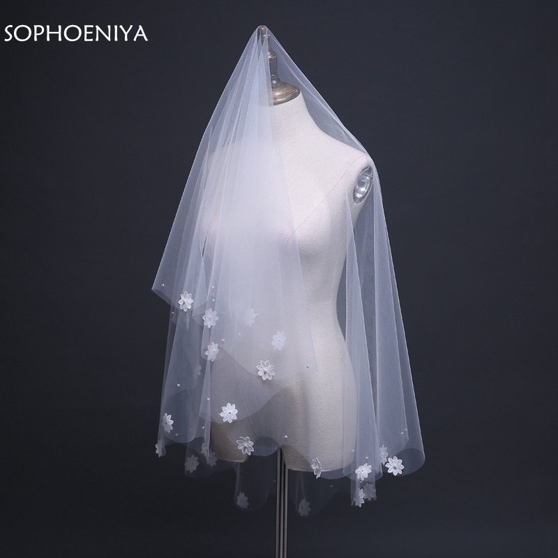 Ivory Lace Flower Appliques Wedding veil 2022 schleier trouwjurk Bridal veil wedding weil Short veil