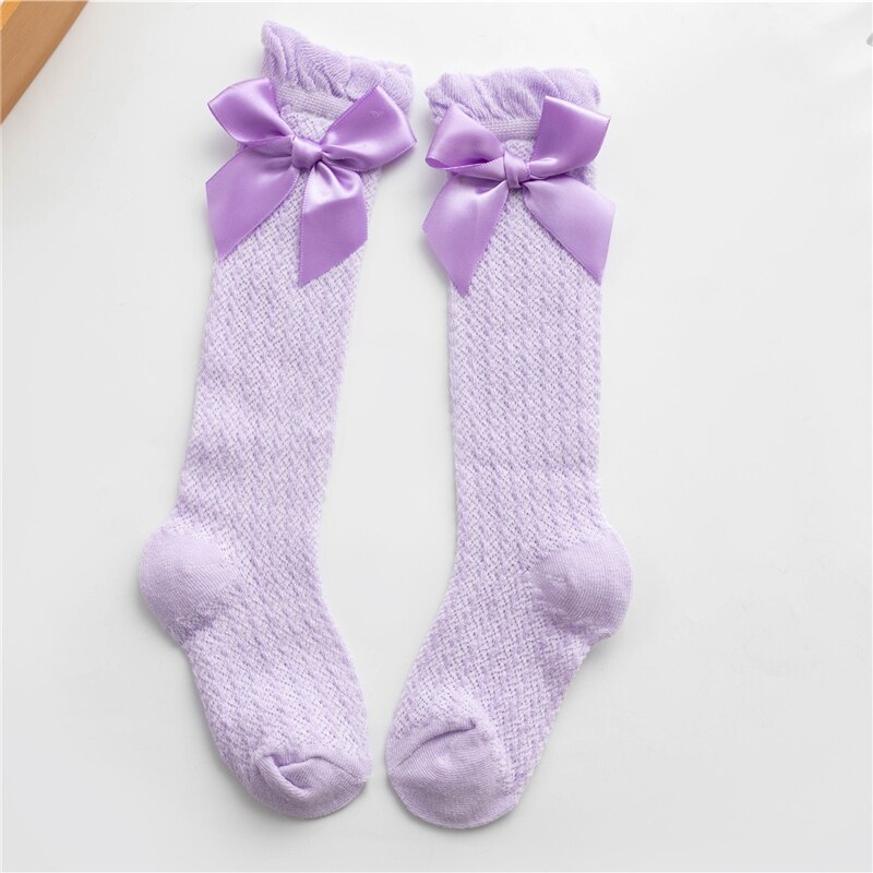 0-3years Kids Socks Cute Bow Knot Baby Girls Knee High Socking Soft Children Socks Princess Toddler Leg Warmers Party: Purple