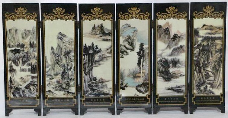 Exquisite landscape lacquer process small screen with Chinese characteristics
