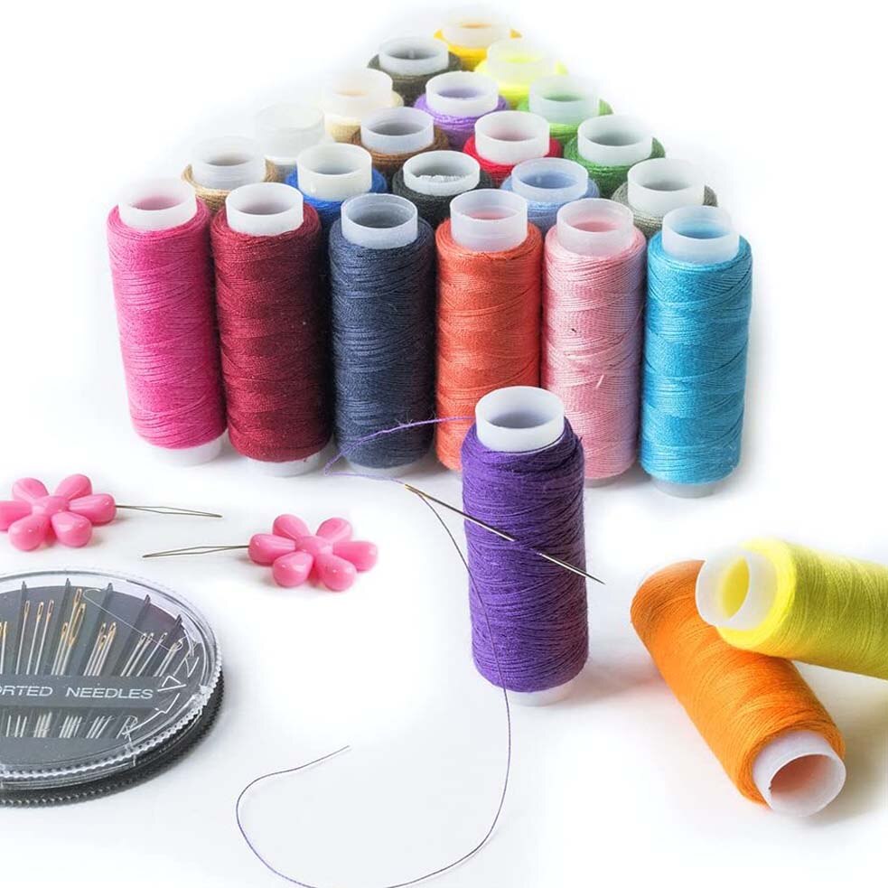 24Pcs Mixed Colors 100% Polyester Yarn Sewing Thread 500Yards Each Spool Roll Machine Hand Embroidery For Home Sewing Kit