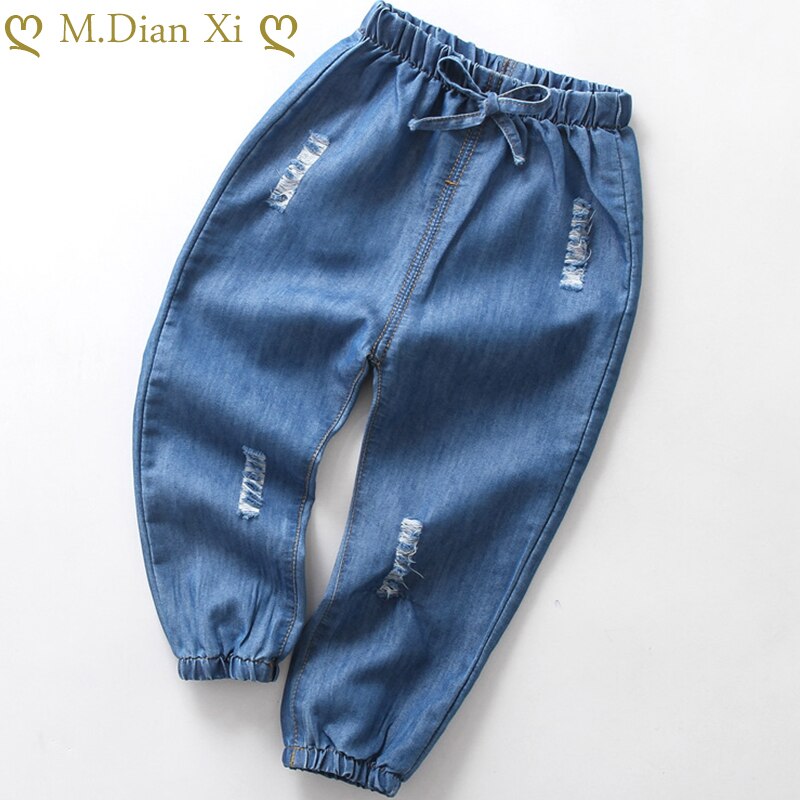 Spring and Summer Children's Jeans Boys'Summer Mosquito-proof Pants Girls' Cartoon Embroidered Thin Jeans 2-6Years