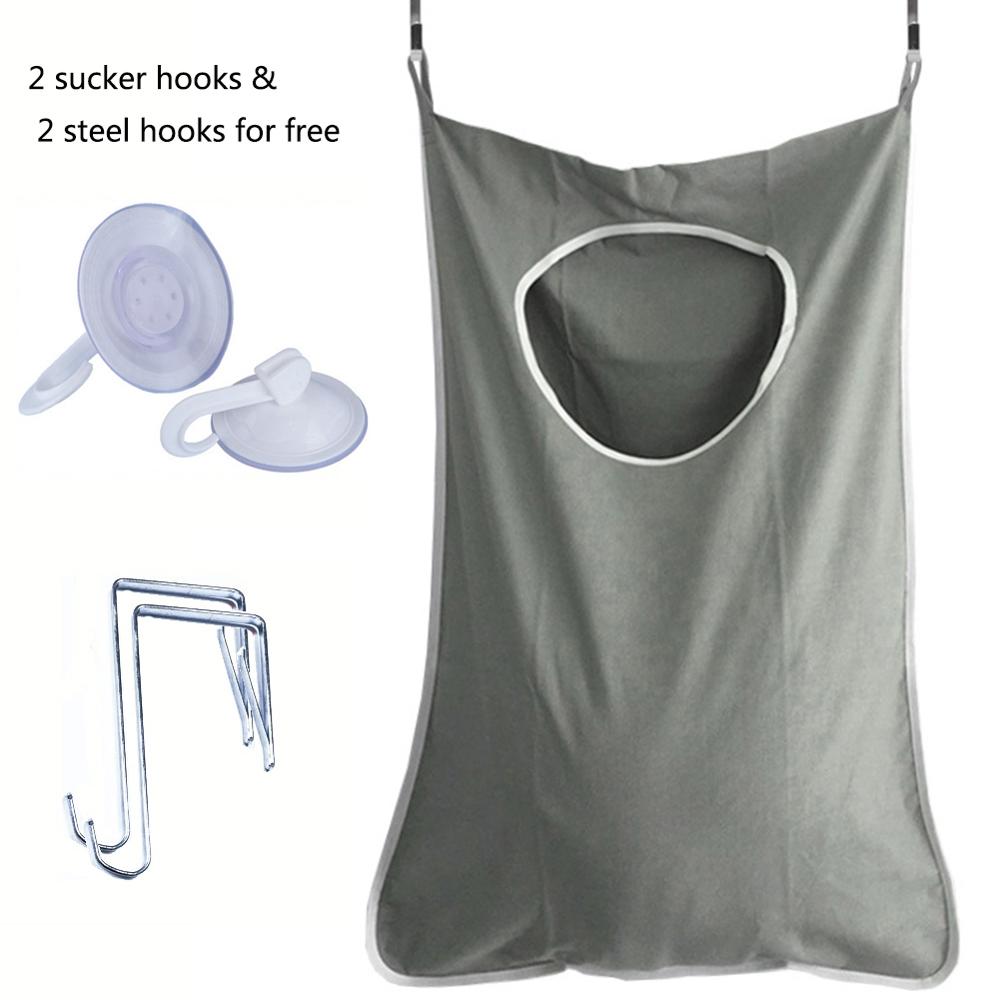 Door Hanging Bag for Dirty Clothes Home Storage Organizer Laundry Basket with Stainless Steal and Adhesive Hooks