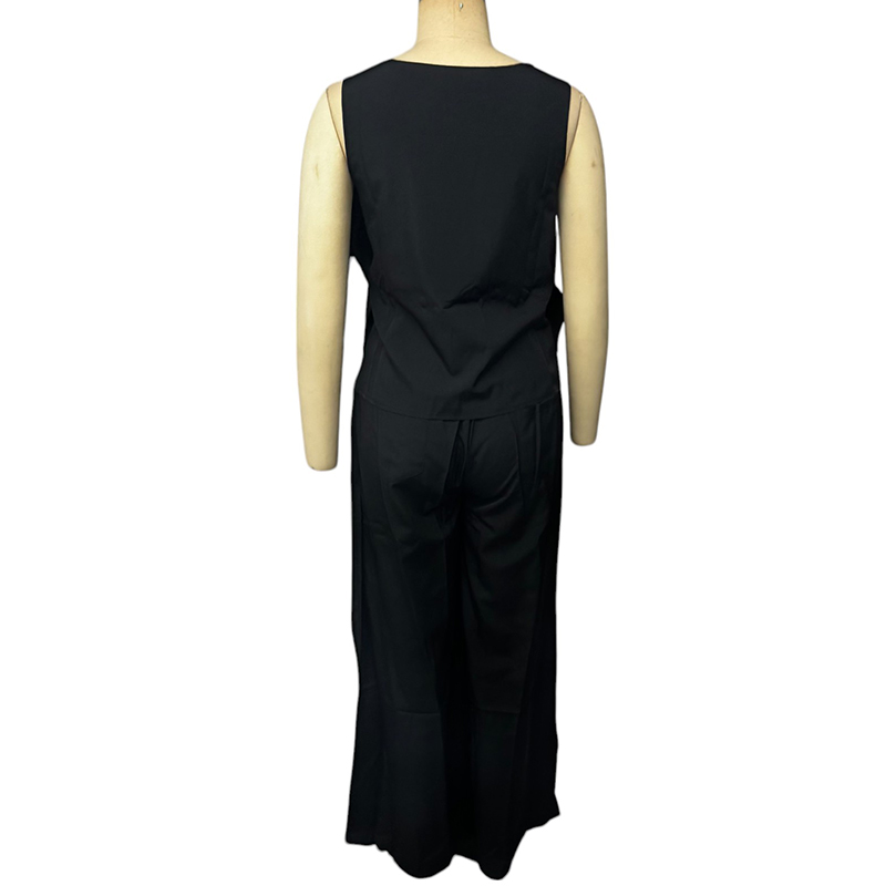Wefads Two Piece Set Women Casual Simple Solid Sleeveless Round Neck Vest Pullover Top Loose Wide Legs Pants Sets