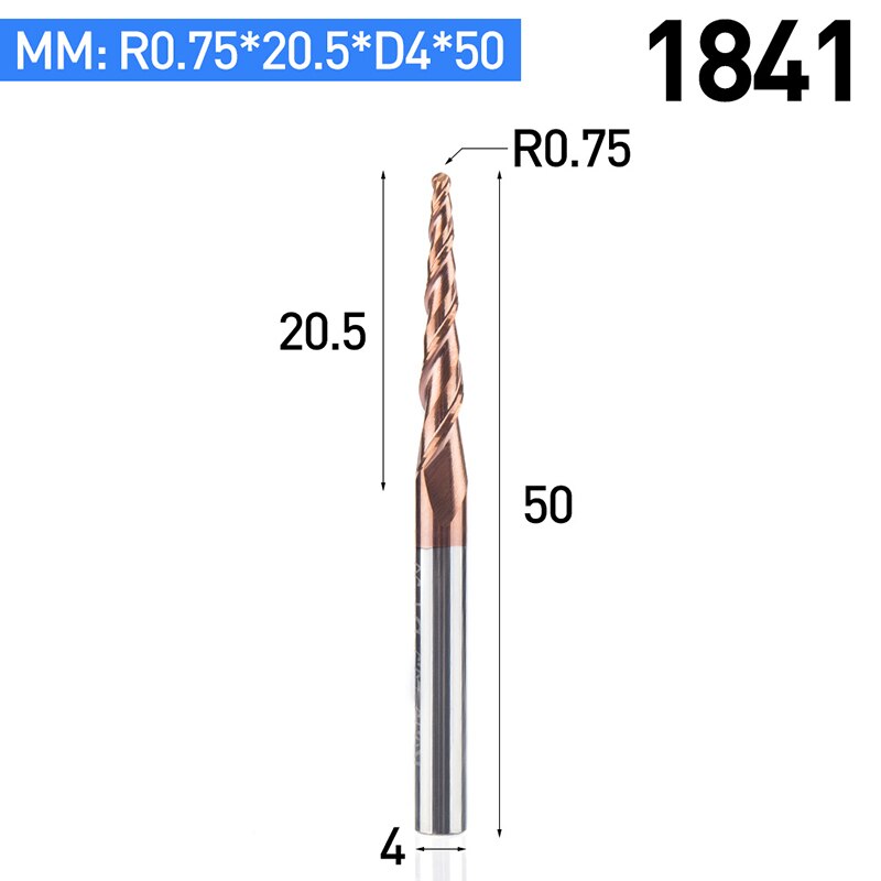HUHAO 2pcs/lot HRC55 Tapered Ball Nose End Mill Tungsten Solid Carbide Coated CNC Milling Cutter D4-D10mm Engraving Bit: 1841