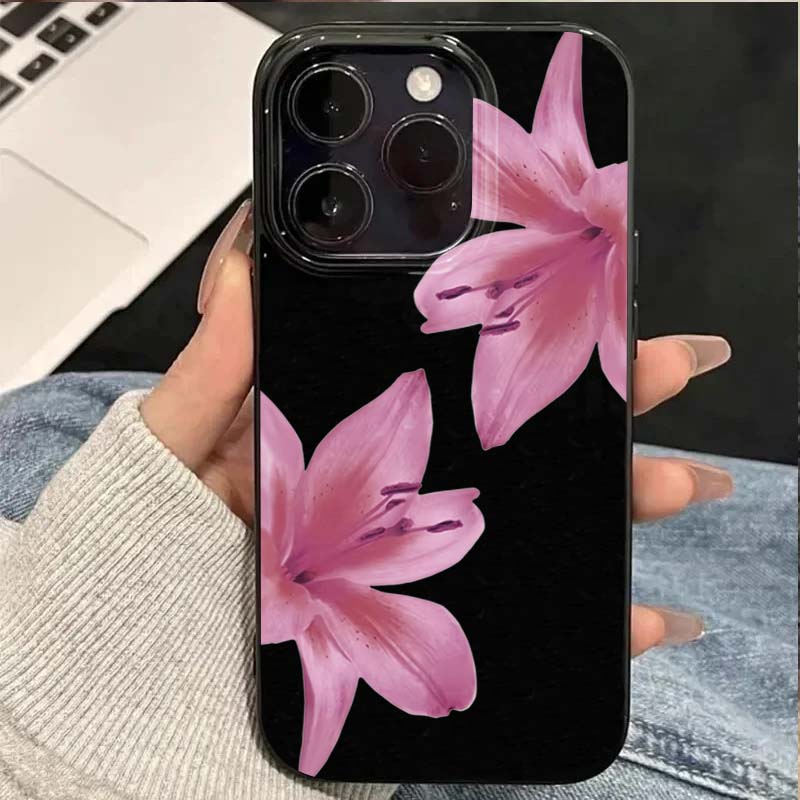 Lotus Petals Black Phone Case For iPhone 16 14 13 12 11 15 Pro Max 16E XR X XS Max 16 7 8 Plus SE Shockproof Soft Cover