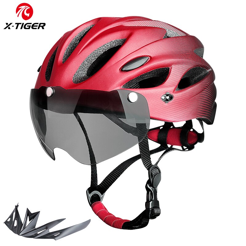 Casco de bicicleta con luz trasera LED para adulto, accesorio de ciclismo ligero y transpirable, colorido, 58-62cm: Rojo