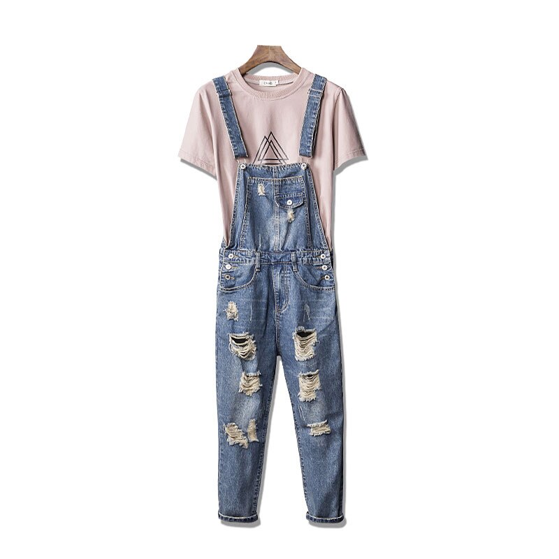 Heren Blauw Denim Bib Overalls Enkel Broek Slanke Casual Mode Pocket Jumpsuits Ripped Jeans Voor Man Plus Size s-3XL 4XL 5XL