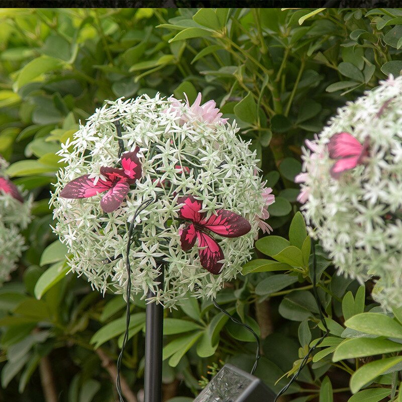Solar Flower Ball Light Outdoor Lawn Butterfly Ball LED Light Two lights with Solar Panel Courtyard Decoration Light IP65