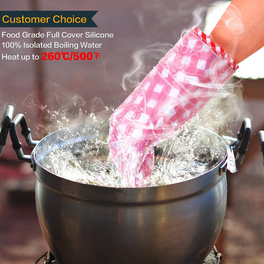 Oven Mitts 1 Pair - Silicone and Cotton Double -layer Heat Resistant Gloves / Silicone BBQ Gloves - Perfect for Baking Grilling