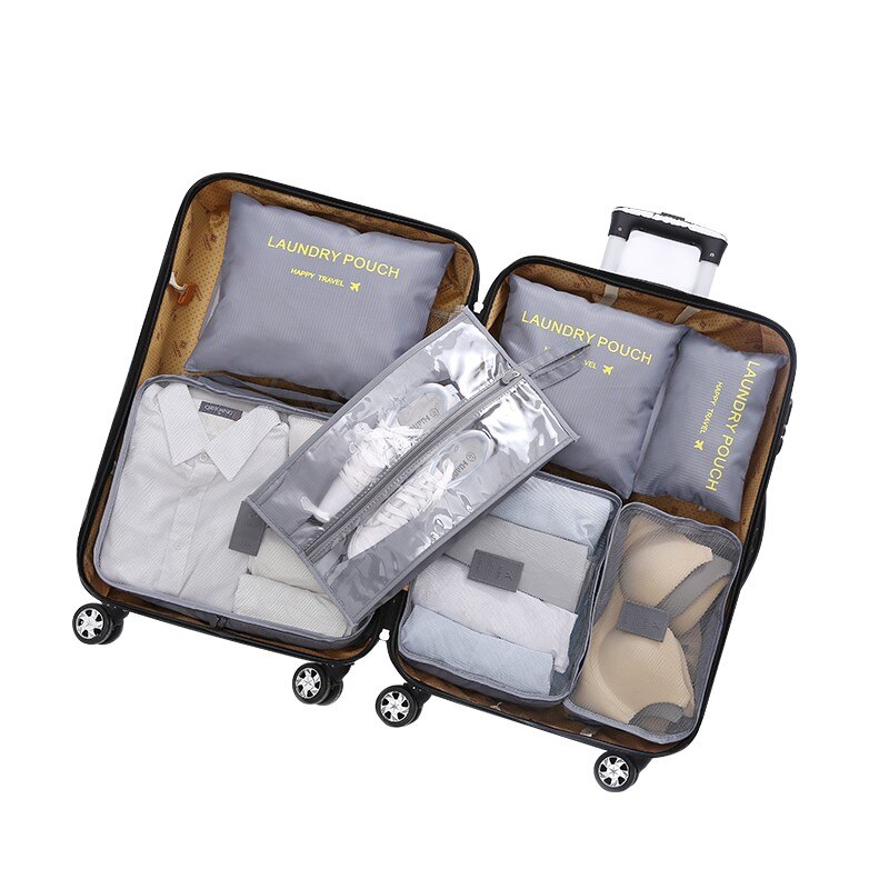 Aankomst Verpakking Kubus Reistas 7 stks/set Oxford Doek Reizen Netje hand bagage Reistas: gray