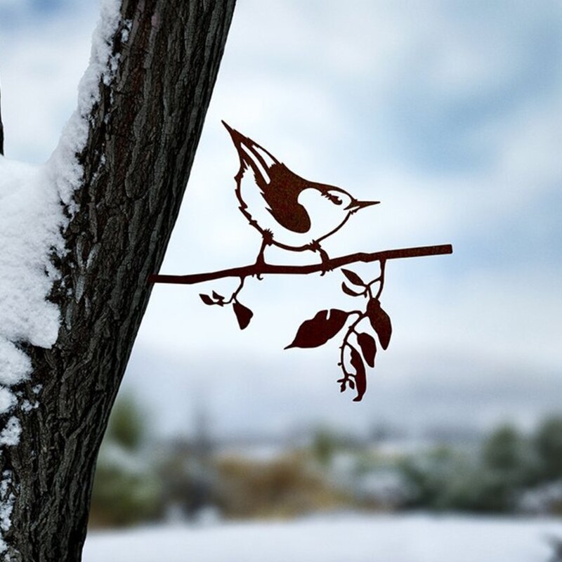 Yard Art Tree Bird Animal Art Garden Metal Tree Stainless Steel Art Metal Bird,Owl,Garden Decoration, Garden Fu