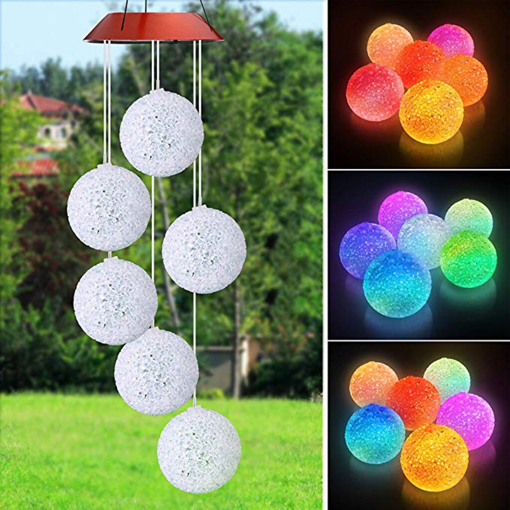 Kleur Veranderende Solar Power Wind Chime Crystal Ball Led Opknoping Spinner Lamp Kleur Veranderende Waterdichte Outdoor Windchime Licht