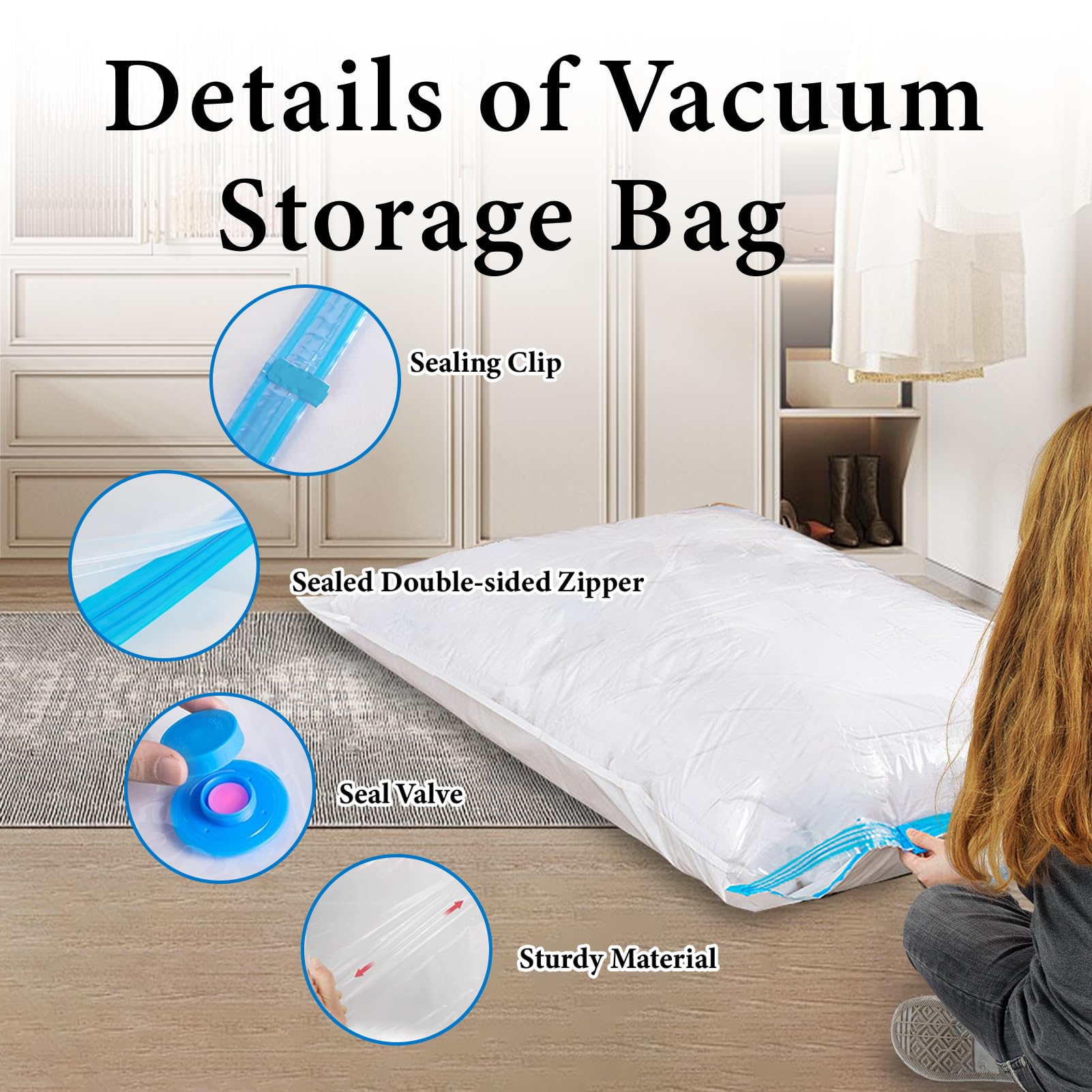 5-pack vacuümopbergzakken, ruimtebesparende zakken compressie voor dekbedden en dekens, sealer kleding reisverpakking organisator