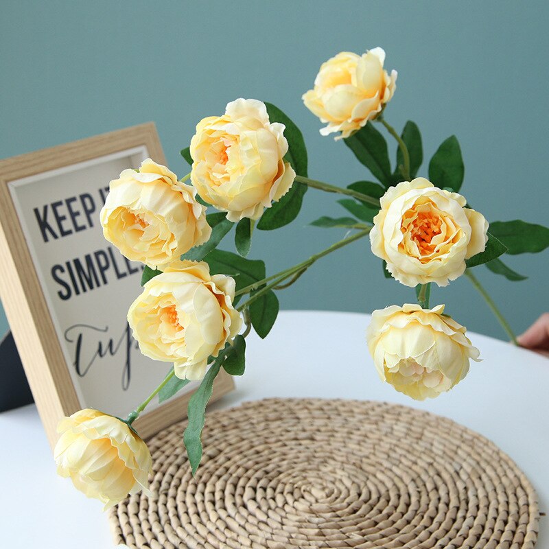 7 Heads Big Artificial Peony Flowers Long Stalk Silk Flowers Peonies Wedding Centerpieces Table Home Decorative Hanging Flowers: Yellow