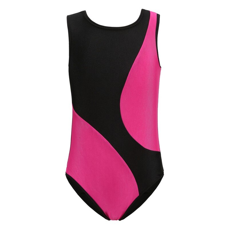 Children Kids Girls Gymnastics Suit Soft Breathable Sleeveless Concise Color Matching Gymnastics Cloth Body Suit: rose red / M