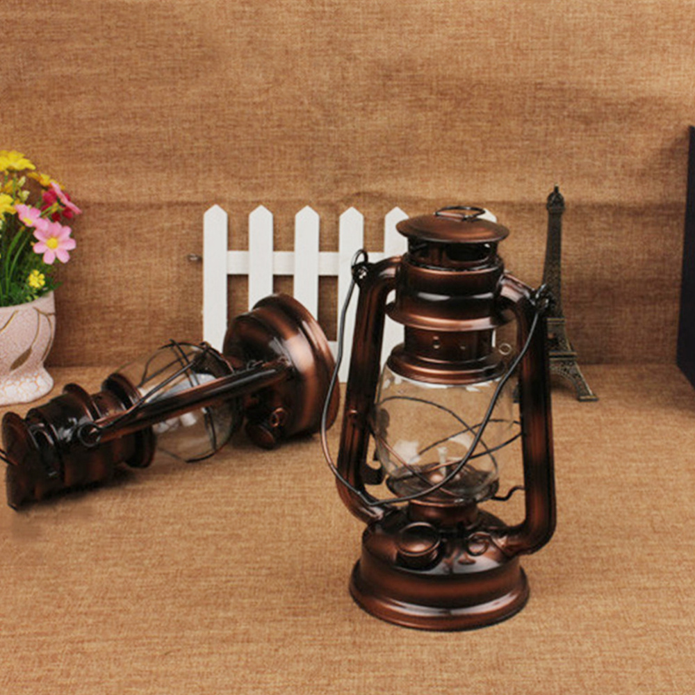 Lámpara de queroseno clásica Vintage nostálgica, farol Retro de parafina, luz de emergencia salvaje para campo de 24,5 cm de altura, 1 ud.