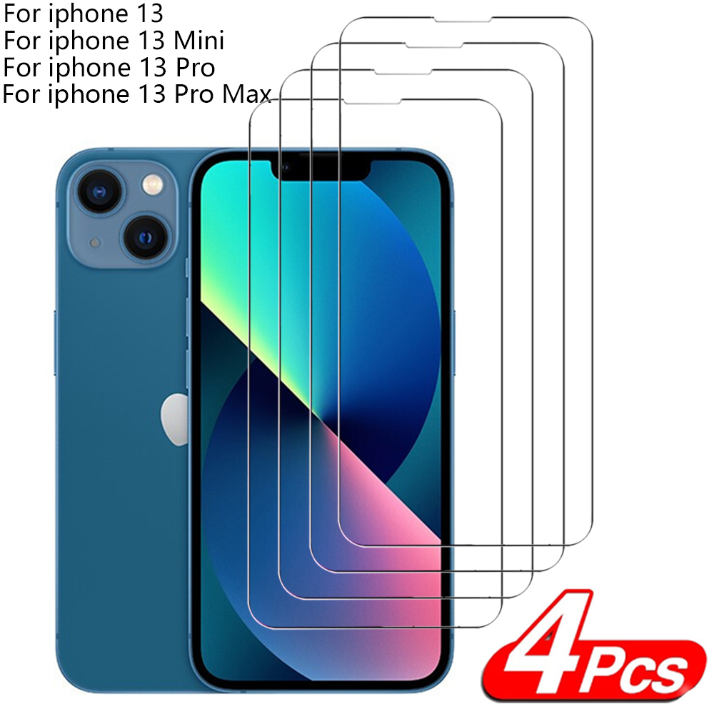 Protector de Cristal Templado para Teléfono Inteligente, Cubierta de Pantalla para Modelos iPhone 13, 12, 11 Pro, XS Max, XR, 7, 8 Plus, Mini, 4 Uds.