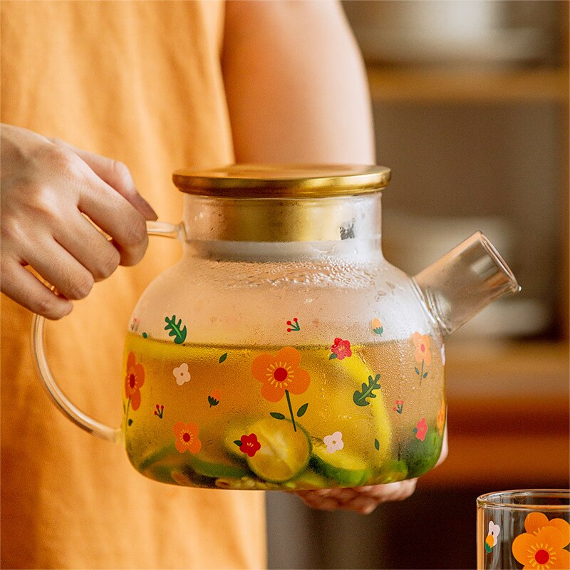 Botella de agua fría de cristal, jarra de agua fría, cubierta de bote de agua, utensilios de cocina para fruta, zumo, flor, té, fruta, cocina