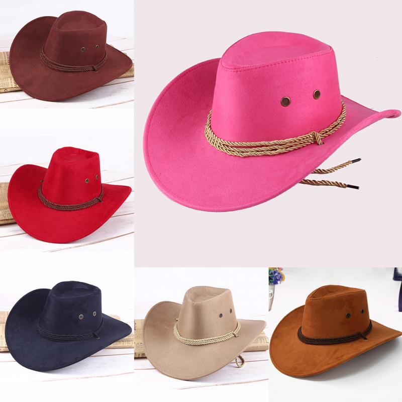 Chapéu de couro artificial casual chapéu de cowboy largo chapéus de cowboy chapéu de couro artificial