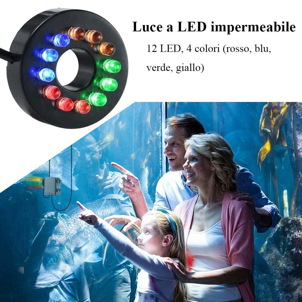 15w multifunctionele aquariumfonteinpompen, praktische klassieke visvijverdompelpomp met 12 led-lampjes, eu-stekker