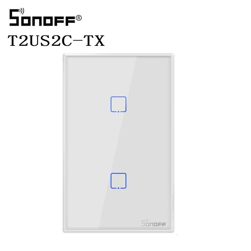 Sonoff-enchufe inteligente TX T2 US 1/2/3 entradas, Control remoto, Wifi, táctil, RF433mhz, funciona con Alexa: White 2 Gang