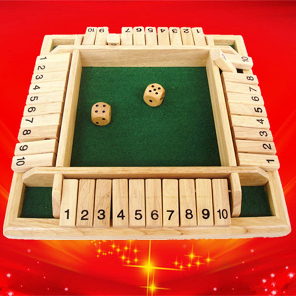 Wooden Traditional Four Sided 10 Number Pub Bar Board Dice Party Funny Game Toys Four-sided Flop Wooden Number Game Toy
