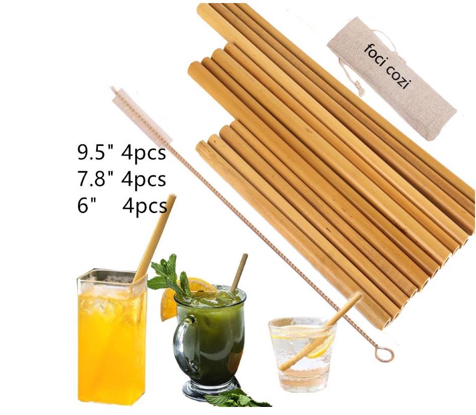 12 stk miljøvenlig bambus halmpose bar tilbehør genanvendelig sugerør børste genanvendelige sugerør cocktail bryllup dekoration: Gul