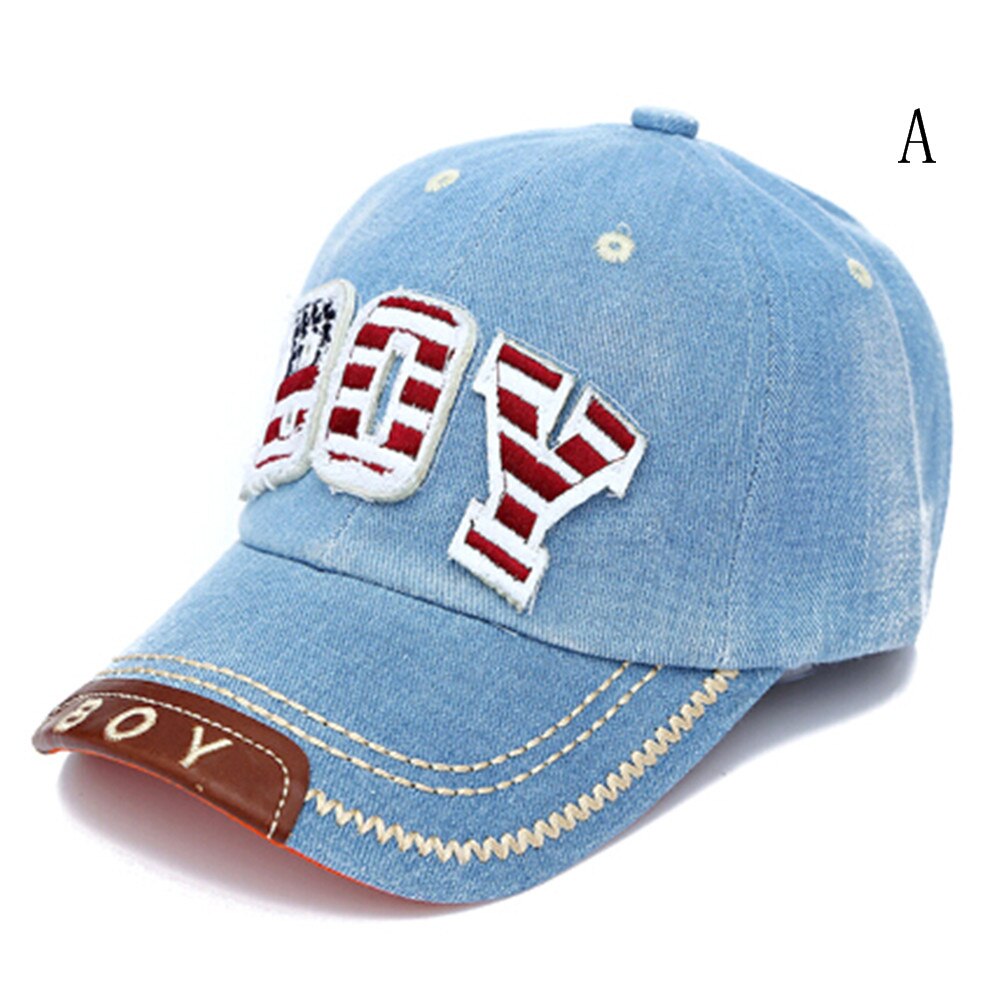 Summer Handsome Boys Baseball Cap Toddler Children Letter Denim Hat Casual Hip Hop Sun Snapback caps 3-8years kids: A