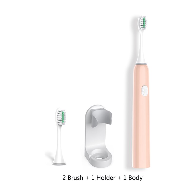 Nouvelle brosse à dents électrique adulte vague sonique Rechargeable IPX7 étanche puce intelligente brosse à dents tasse tête USB Rechargeable clair 40: Pink-2