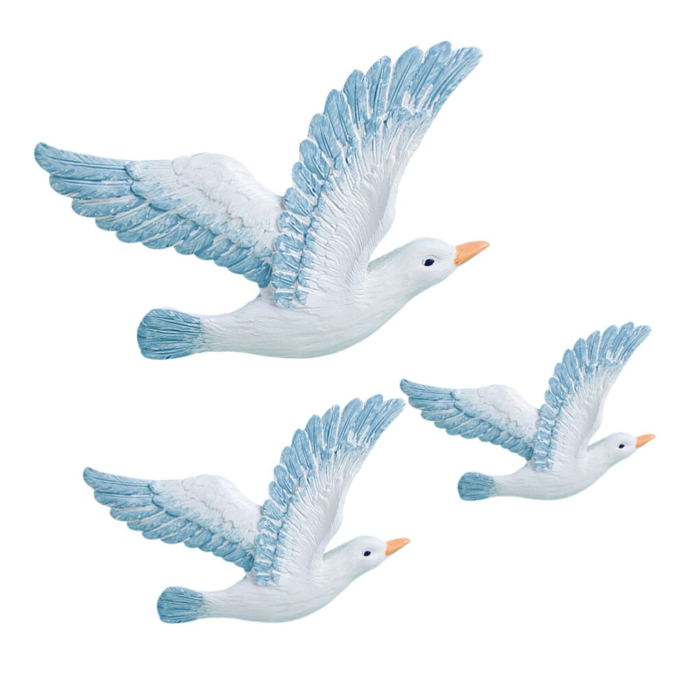 3 pièces durables vives résine élégante mouettes méditerranéennes suspendus oiseaux de mer Photo toile de fond pour la décoration bureau à la maison