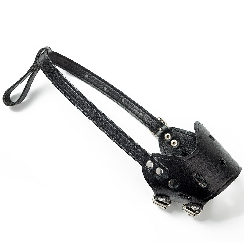 dog muzzle Adjustable Breathable Mask PU Leather Pet Dog Muzzle Anti Bark Bite cover Chew Safety for Small Large Dogs Mouth Soft: black / L