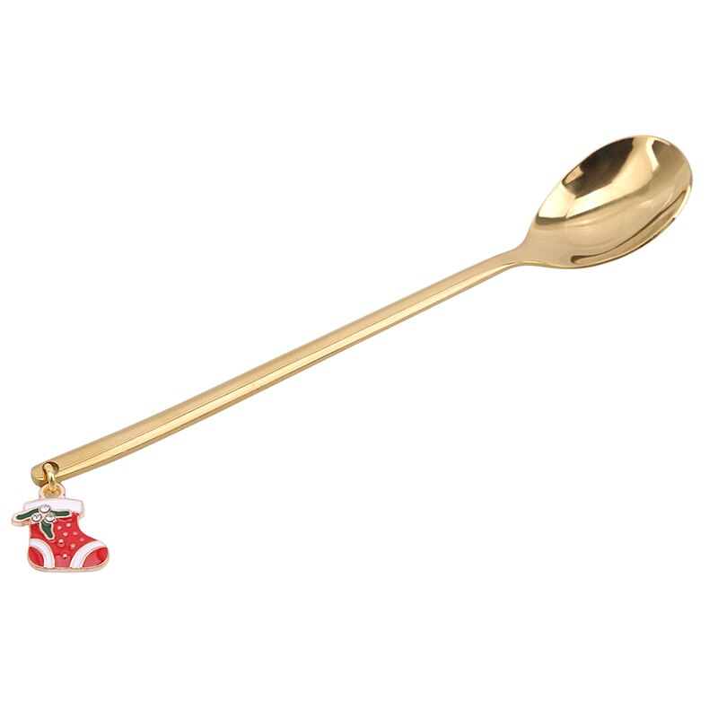 Multifunctional Coffee Spoons Christmas Dessert Stainless Steel Ice Cream Sugar Coffee Scoops Kitchen Tableware Year: Golden Sock