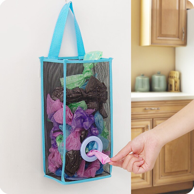 hanging breathable plastic grid garbage bag socks sundries storage organizers kitchen bathroom storage bag