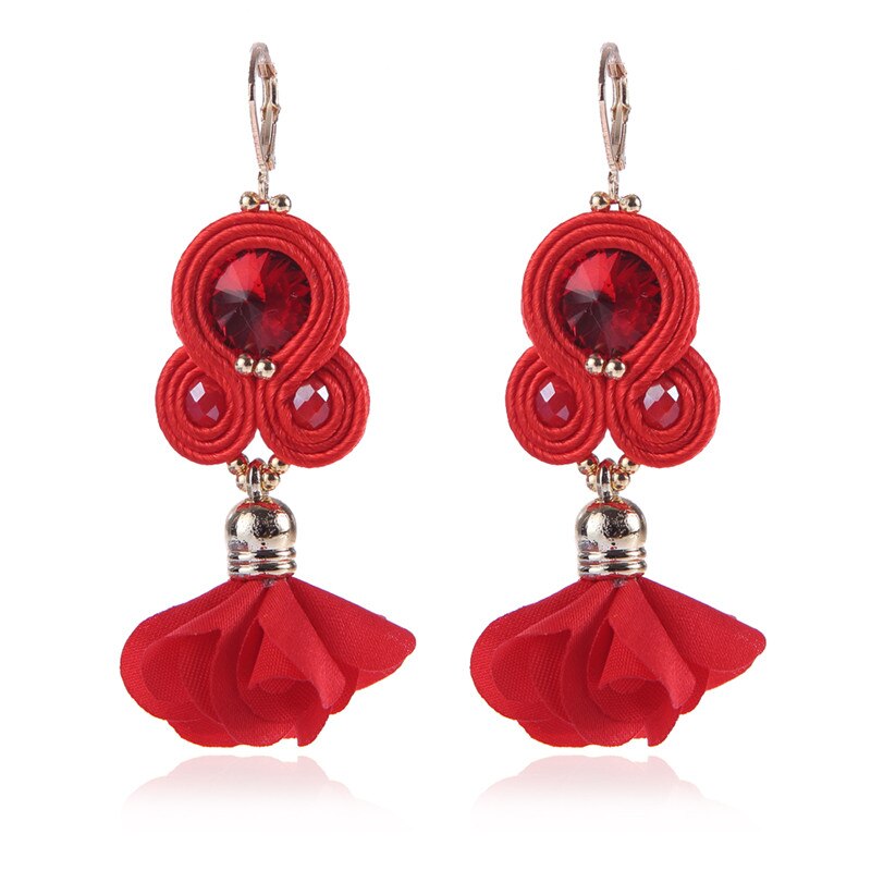 Kpacota farve soutache hængende øreringe håndlavede dangle øreringe smuk blomst etnisk gul pink smykker til kvinder: Rød