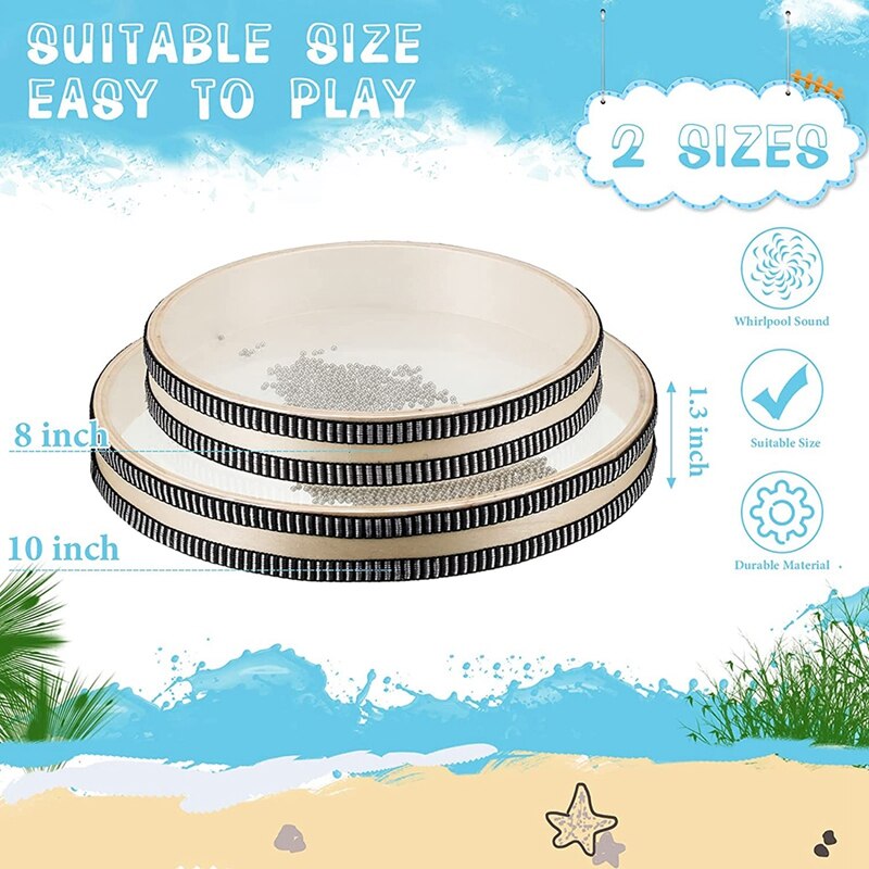 Ocean Drum 2 Pcs Wave Bead Hand Drum Sound Drum Percussion Wave Drum With Shell Ocean Sound Drum, 8,10 Inch