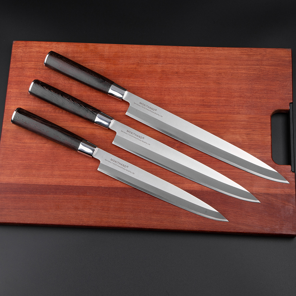 Mokithand japanske sushi fileteringsknive højkulstof tyskland 1.4116 stål fiskeknive rustfrit stål yanagiba knive